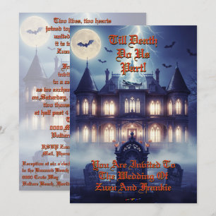 Invitación Casa de Halloween con Frankie, Azul Oscuro