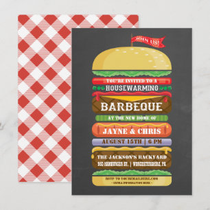 Invitación Casa de Hamburguesa Apilada Rústica BBQ de Inaugur