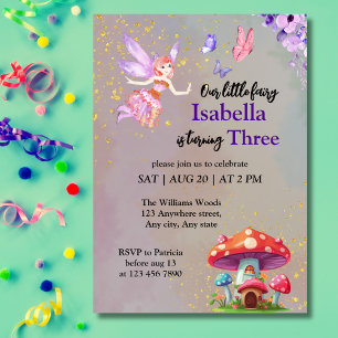 Invitación Casa de Hongo de Hada Pequeña Mariposas Cualquier