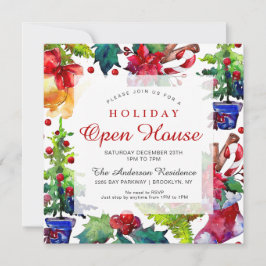 Invitación Casa de huéspedes abierta Poinsettia Holly Berry O