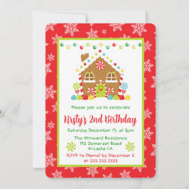 Invitación Casa de Jengibre de Navidad y Luces de Cumpleaños