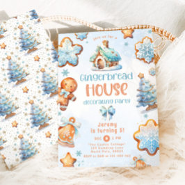 Invitación Casa de jengibre decorando fiesta azul Cumpleaños
