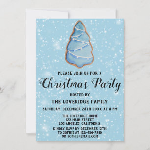Invitación Casa de jengibre Fiesta de Navidad Árbol Azul Niev