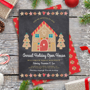 Invitación Casa de jengibre Fiesta de Navidad de puertas abie