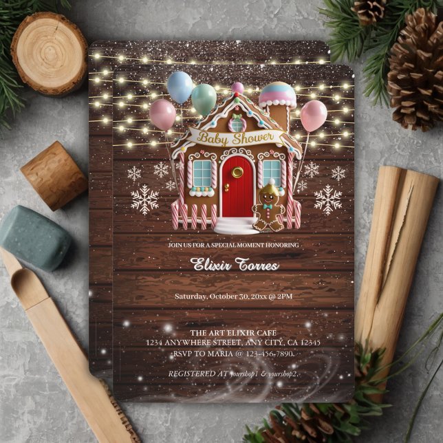 Invitación Casa de Jengibre Rústica de Invierno para Baby Sho (Subido por el creador)