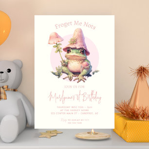 Invitación Casa de la rana rosa Cottagecore 1er Cumpleaños