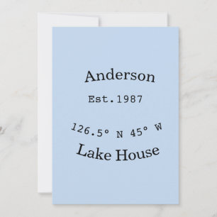 Invitación Casa de lago etc. Fecha año coordenadas personaliz
