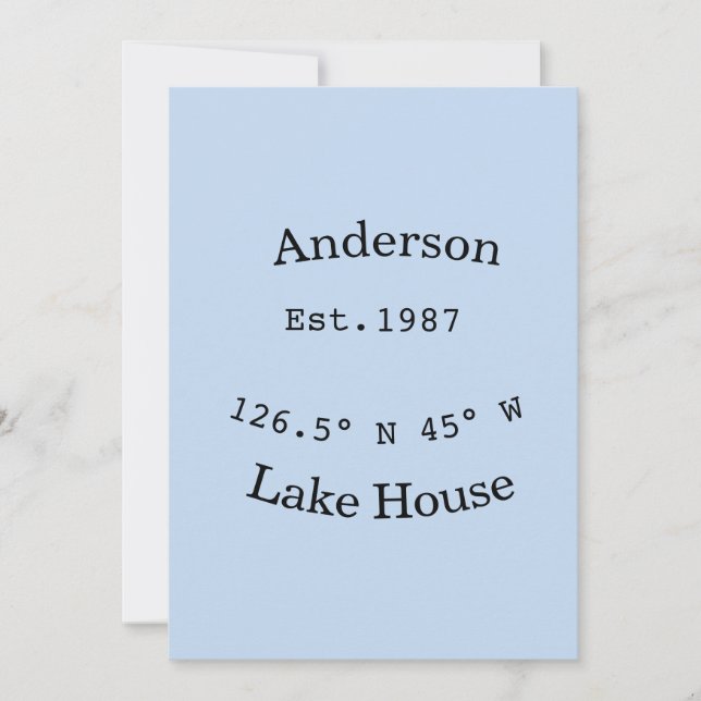 Invitación Casa de lago etc. Fecha año coordenadas personaliz (Anverso)