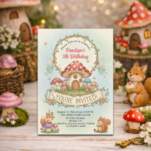 Invitación Casa de las hadas con hongos para cumpleaños 5