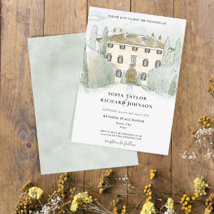 Invitación Casa de mansión de acuarela rústica Italia Toscana