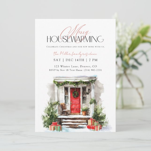 Invitación Casa de Navidad con Estufa (Anverso de pie)
