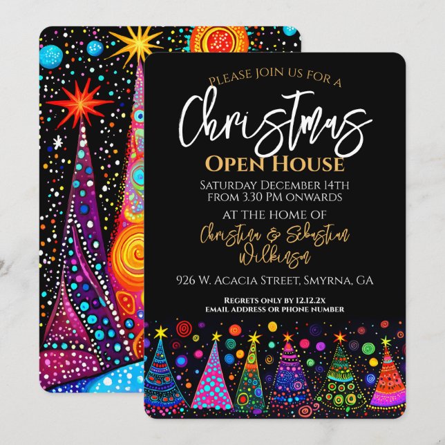 Invitación Casa de Navidades coloridos (Anverso / Reverso)