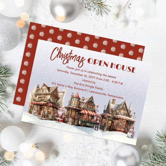 Invitación Casa de Navidades de Holiday Town (Nostalgic Holiday Town Village Christmas Open House Invitation)