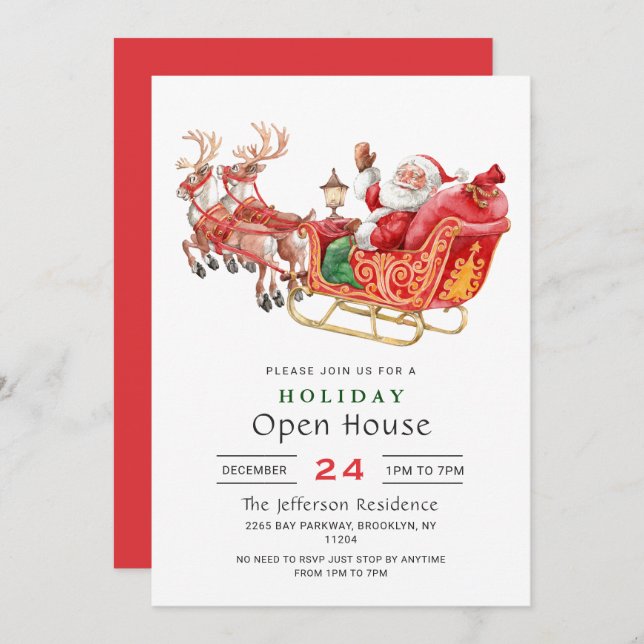 Invitación Casa de Navidades de Santa Claus Sleigh (Anverso / Reverso)