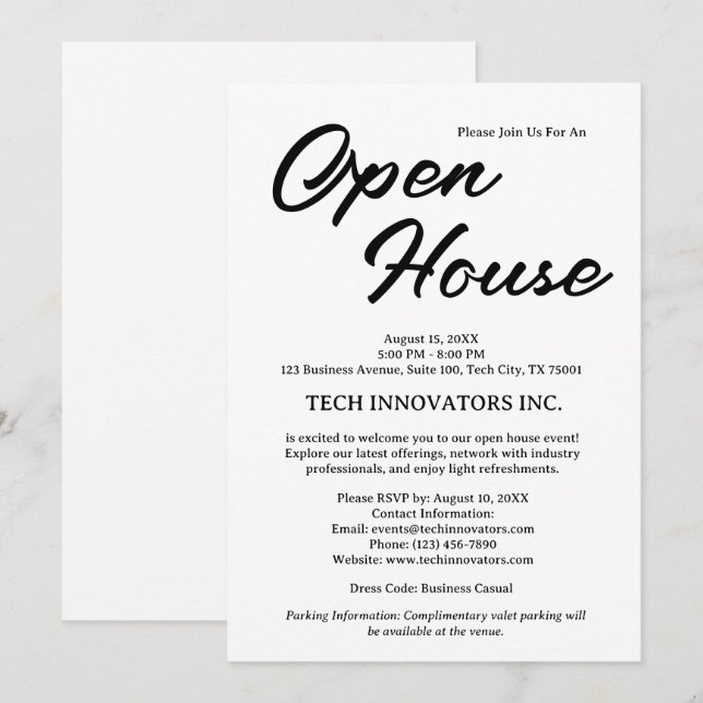 Invitación Casa de negocios moderna en blanco y negro (Anverso / Reverso)
