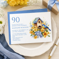 Casa de pájaros azul flores amarillas 90 cumpleaño