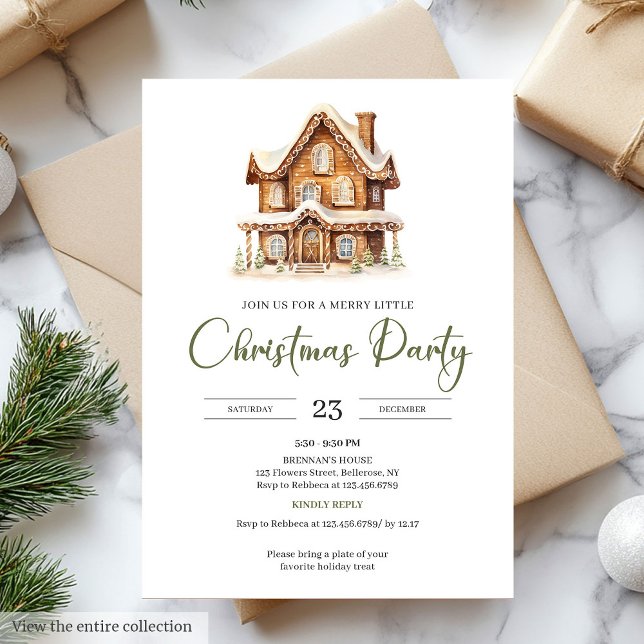 Invitación Casa de pan de jengibre acogedora fiesta de Navida (Cozy gingerbread house earthy Christmas party Invitation)