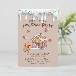 Invitación Casa de Pan de Jengibre Bonita Fiesta de Navidad B
