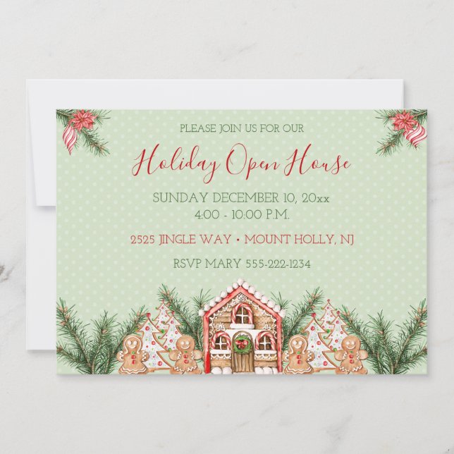Invitación Casa de Pan de Jengibre de Navidad Campestre (Anverso)