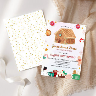 Invitación Casa de pan de jengibre decorando Fiesta 1er cumpl