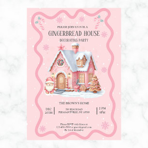 Invitación Casa de pan de jengibre decorando Fiesta rosa