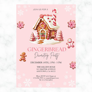 Invitación Casa de pan de jengibre decorando Fiesta rosa