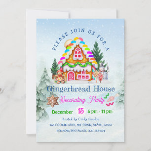 Invitación Casa de pan de jengibre decorando Fiesta vacacione