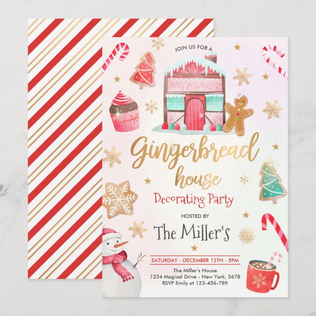Invitación Casa de pan de jengibre decorando galleta Fiesta (Anverso / Reverso)
