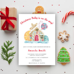 Invitación Casa de Pan de Jengibre Fiesta de Navidad para Beb
