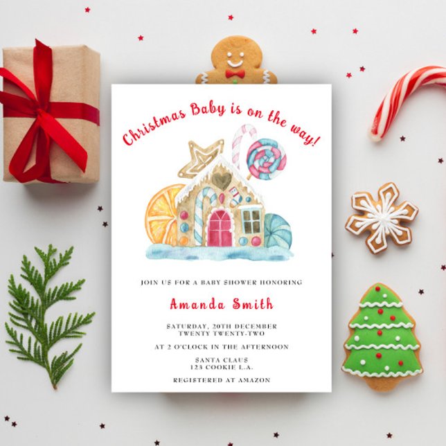 Invitación Casa de Pan de Jengibre Fiesta de Navidad para Beb (Subido por el creador)