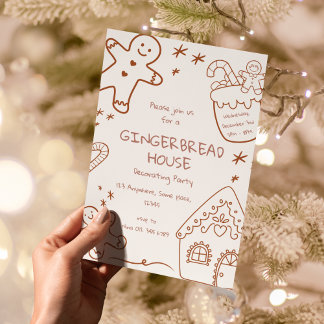Invitación Casa de pan de jengibre Fiesta Neutral Beige