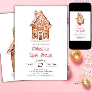 Invitación Casa de Pan de Jengibre Navidad Casa Abierta 