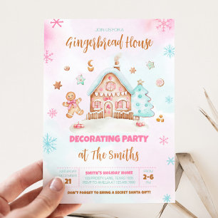Invitación Casa de pan de jengibre Navidades rosados decorand