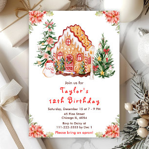 Invitación Casa de pan de jengibre rojo fiesta de cumpleaños