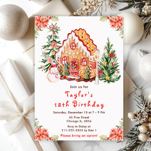 Invitación Casa de Pan de Jengibre Rojo Fiesta de Cumpleaños