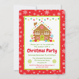 Invitación Casa de Pan de Jengibre Rojo Fiesta de Navidad