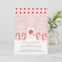 Casa de pan de jengibre rosa decorando fiesta de c