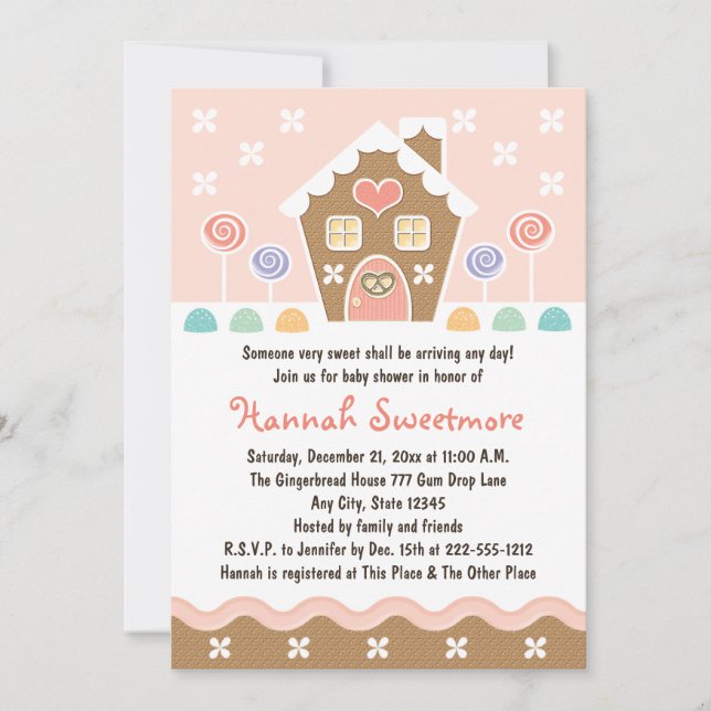 INVITACIÓN CASA DE PAN DE JENGIBRE ROSADA BABY SHOWER (Anverso)