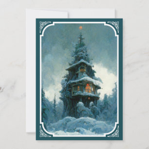 Invitación Casa De Pinos En Invierno   Árbol de Navidad