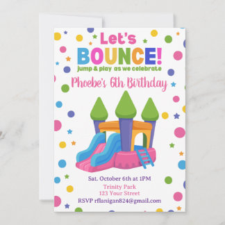 Invitación Casa de Rebote Cumpleaños Colorido Arcoíris Invi
