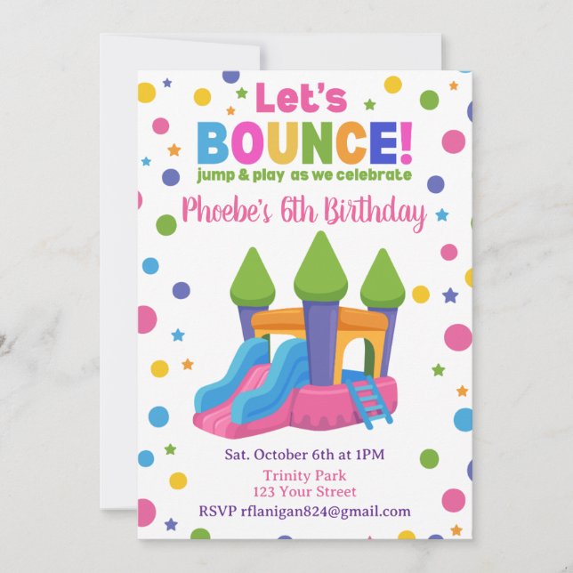 Invitación Casa de Rebote Cumpleaños Colorido Arcoíris Invi (Anverso)