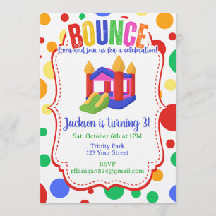 Invitación Casa de Rebote Cumpleaños Fiesta Arcoíris Colorido
