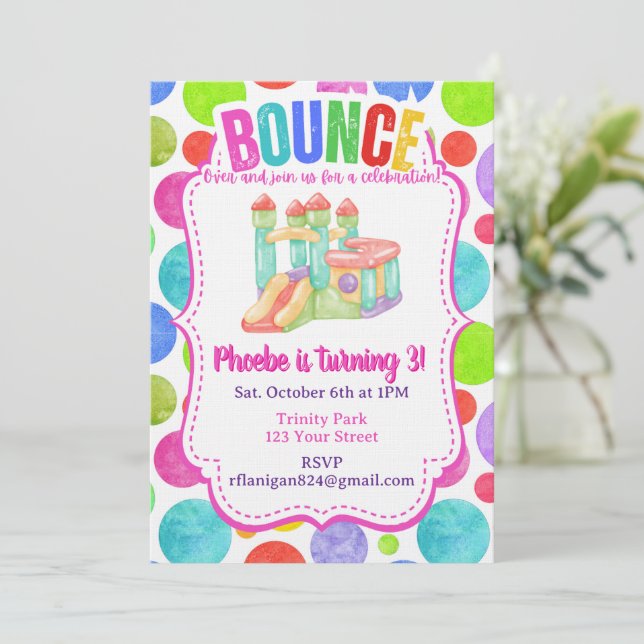 Invitación Casa de Rebote Cumpleaños Fiesta Colorido Arcoíris (Anverso de pie)