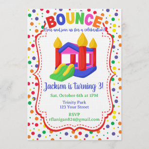 Invitación Casa de Rebote Cumpleaños Fiesta Colorido Arcoíris