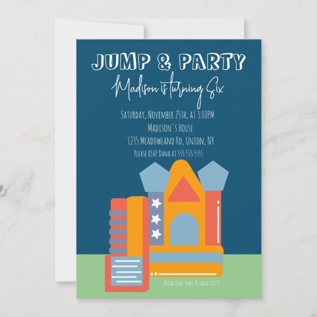 Invitación Casa de Rebote de Fiesta Saltando Rebotando Cumple (Anverso)
