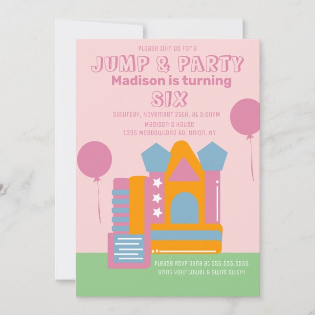 Invitación Casa de Rebote de Fiesta Saltando Rebotando Cumple (Anverso)