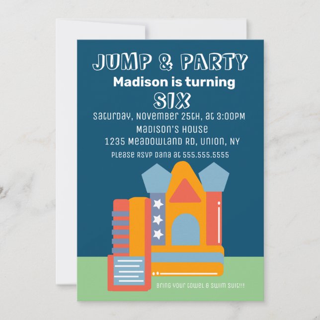 Invitación Casa de Rebote de Fiesta Saltando Rebotando Cumple (Anverso)