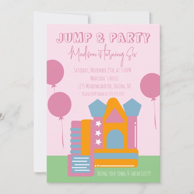 Invitación Casa de Rebote de Salto de Cumpleaños Globo (Anverso)