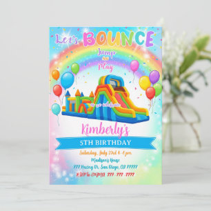 Invitación Casa de Rebote Niña Colorida Cumpleaños Fiesta Arc