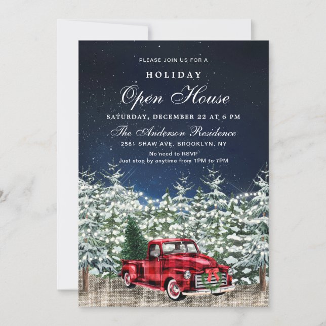 Invitación Casa de vacaciones de Camión de Navidades Retro (Anverso)